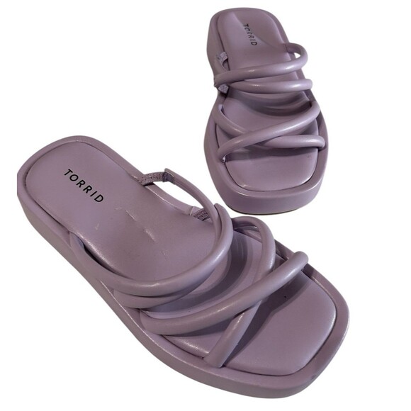 Torrid Sandals Women's 7WW Wide Purple Strappy Platform Slide Slip On Cross - Picture 3 of 12